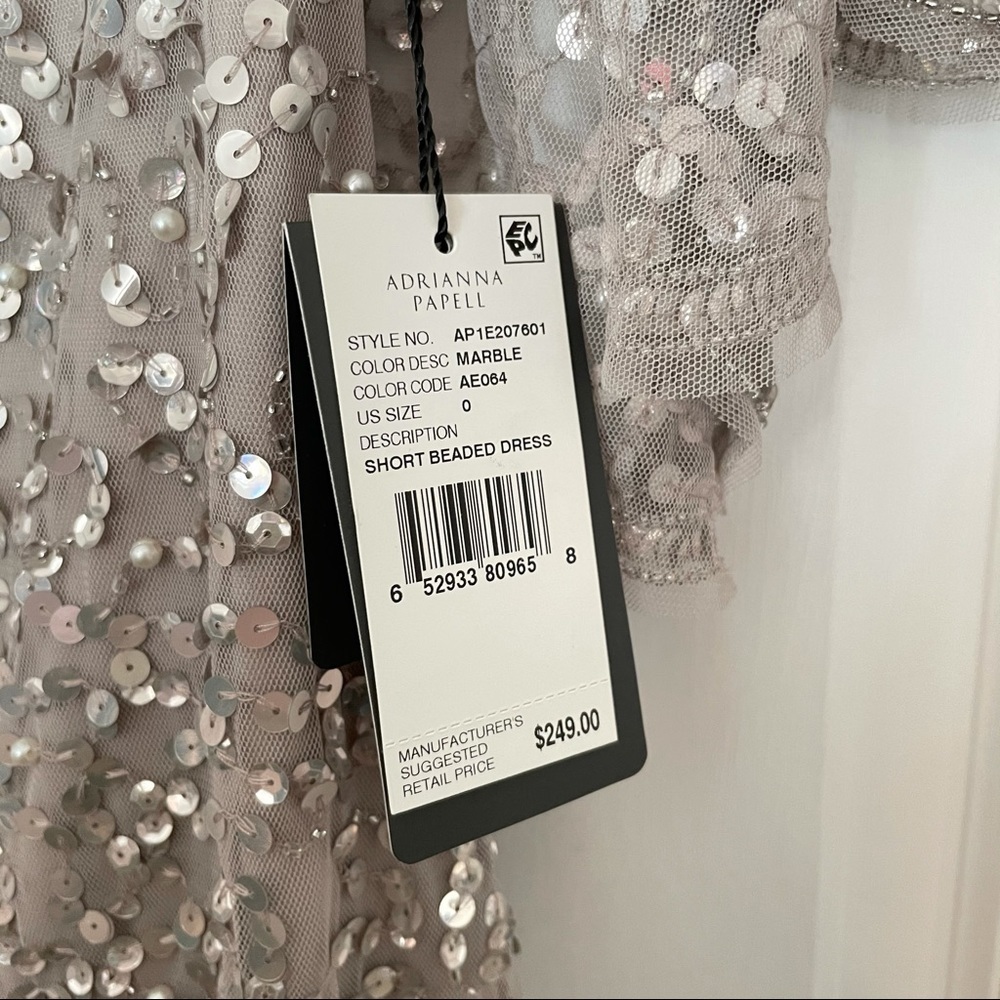 Adrianna Papell Cape Sleeve Sequin Short Dress 0 silver beaded party wedding 0 - Picture 3 of 7